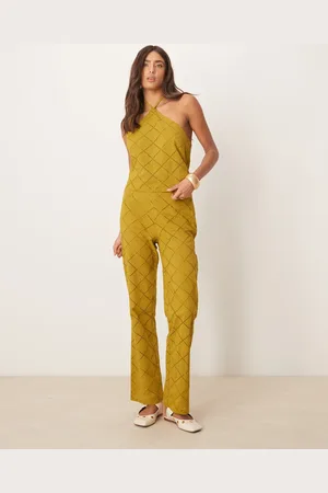 ASOS Olivengrønne bukser med lige ben og geometrisk hulmønster - Del af sæt