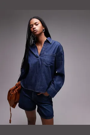 MANGO Overskjorte med åben hals i denim