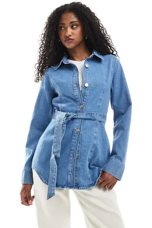 Miss Selfridge Blå denimjakke med indsyet talje og bælte