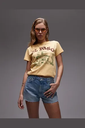 Topshop Afblegede denimshorts med A-form-Blå