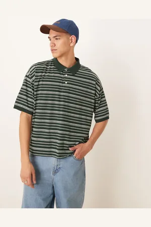 ASOS Grøn og stribet polotrøje i firkantet og oversized pasform
