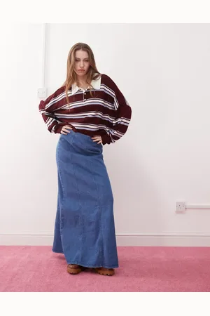 Reclaimed Blå maxinederdel i denim