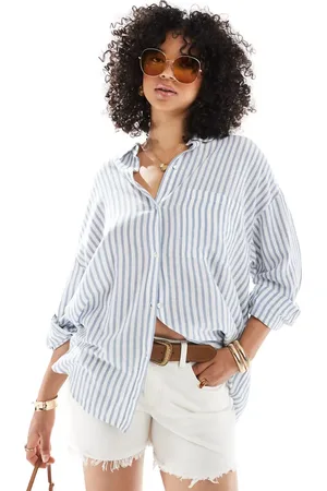 Pull&Bear Oversized skjorte i hørlook med striber