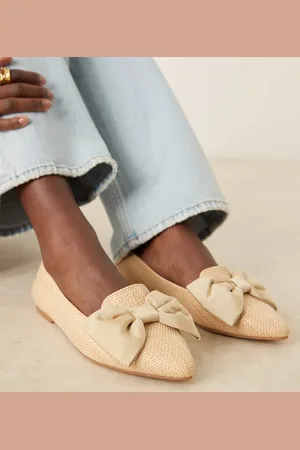 ASOS Wide Fit - Lake - Flade, spidse ballerinaer med sløjfer i raffia-Neutral