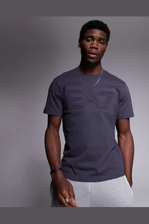 EA7 Armani - - Mørkegrå T-shirt med præget, centralt logo