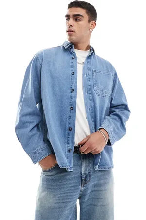 JACK & JONES Kraftig oversized denimskjorte i blå vintage-vask