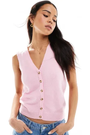 Brave Soul Pink strikket vest med kontrastfarvede knapper