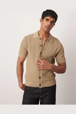 MANGO Strikket skjorte med gennemgående knapper-Neutral
