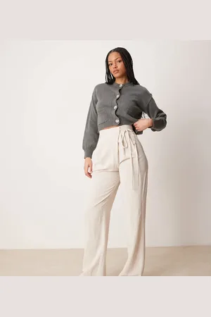 ASOS Tall - og skræddersyede bukser med slå-om-design og bindebånd-Neutral