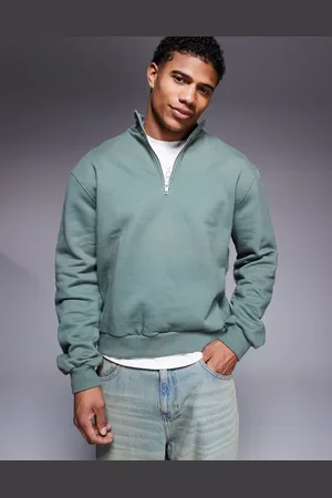 ASOS Premium - Mellemgrøn sweatshirt i kraftigt 400 gsm-materiale med oversized og firkantet pasform samt kort lynlås