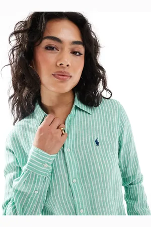 Ralph Lauren Vasket grøn skjorte med striber i hør