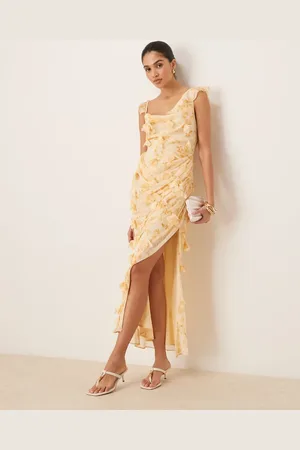 ASOS Midaxi-kjole med draperede flæseærmer, åben ryg, 3D-blomsterdetaljer og print-Multifarvet