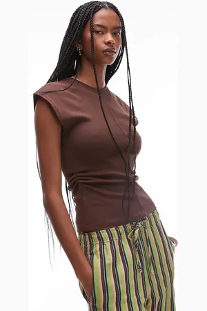 Topshop Chokoladebrun top med indsyet talje