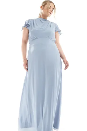 TFNC Brudepiger - maxikjole med flagrende ærmer og vandfaldsudskæring på ryggen i chiffon