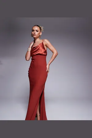 ASOS ASOS DESIGN Petite - oneshoulder-maxikjole med drapering i satin-/chiffonblanding