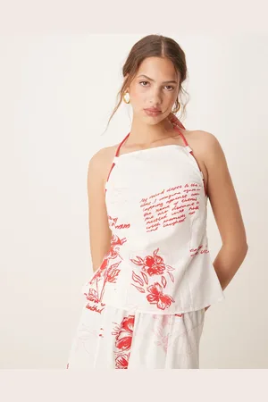 ASOS Cami-top med halterneck og reb-bindebånd i rødt blomstermønster - Del af sæt-Multifarvet
