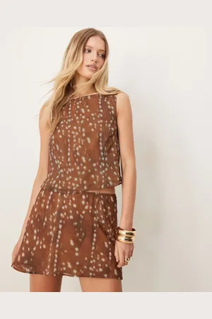 ASOS Mininederdel med rådyrsprint i krøllet chiffon - Del af sæt-Multifarvet