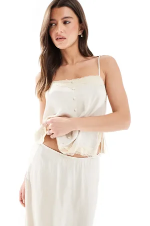 Pull&Bear Hvid cami-top med blondekant og knapper - Del af sæt