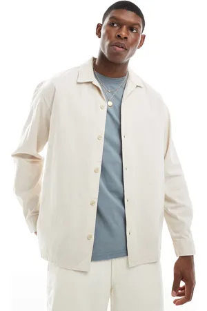 JACK & JONES Beige overskjorte med reverskrave i hørblanding-Neutral