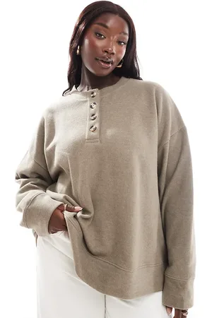 ASOS ASOS DESIGN Curve - Gråbrun, meleret, superblød og oversized henley-trøje