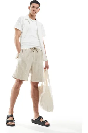 Pull&Bear Sandfarvede shorts med striber i hørblanding