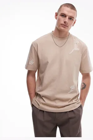 Topman Oversized T-shirt med blomsterbroderier på brystet og ryggen-Neutral