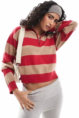 Cotton On Cotton On - Preppy pullover med halv lynlås og røde striber-Grøn