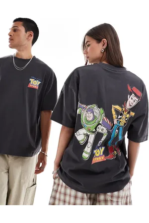 ASOS Unisex - Disney Pixar - Oversized koksgrå T-shirt med Toy Story Woody & Buzz Lightyear-print