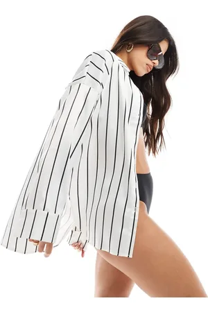 Kaiia Og oversized strandskjorte med sorte striber i satin