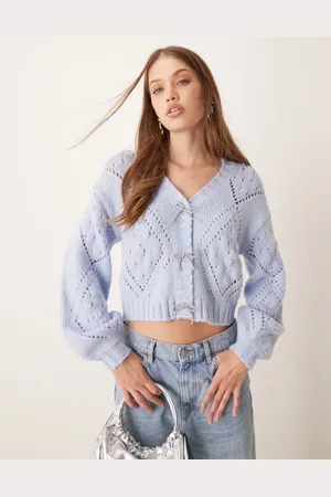 The Frolic Blå cardigan med ballonærmer og diamantsløjfe i pointelle-strik - Kun hos ASOS