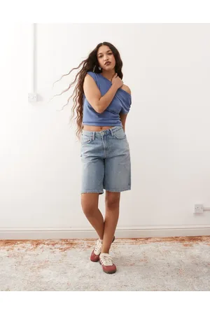 Weekday Blå knælange denimshorts med lav talje