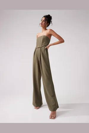 ASOS Kakigrøn bandeau-jumpsuit med korset og ben med vidde