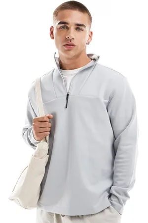 JACK & JONES Lysegrå tech-sweatshirt med rent snit og halv lynlås