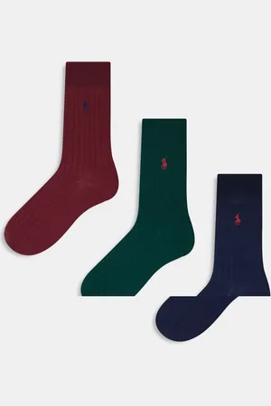 Ralph Lauren Pakke med 3 par sokker med logo i marineblåt/bordeaux/grønt, egyptisk bomuld-Multifarvet