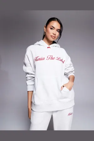 Kaiia Grå oversized hættetrøje med sløjfedetalje og logobroderi - Del af sæt