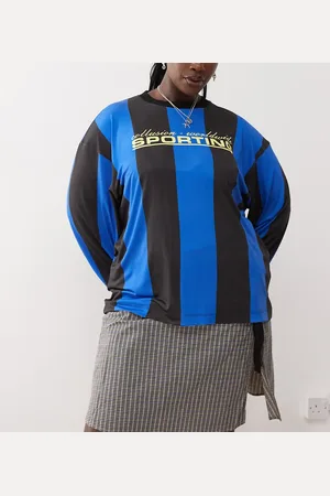 COLLUSION Plus - Stribet fodbold-T-shirt-Blå