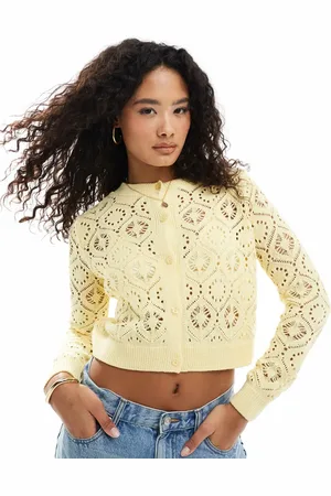 Miss Selfridge Citrongul cardigan i pointelle-strik