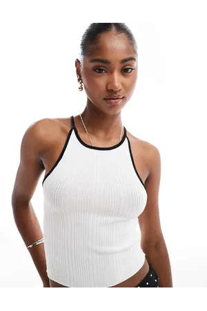Brave Soul Strikket cropped top med sorte kantbånd