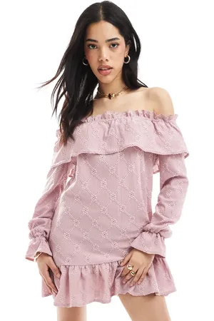 Miss Selfridge Bardot-minikjole med flæser i tekstureret jersey-Multifarvet