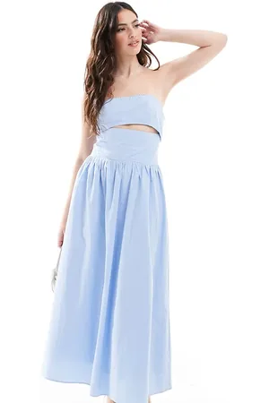The Frolic Bandeau-maxikjole med udskæring på ryggen med bindebånd i poplin - Kun hos ASOS