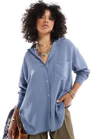 Pull&Bear Lyseblå og oversized skjorte i hørlook