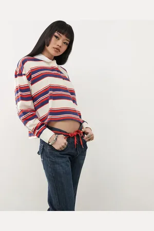 Santa Cruz Cropped langærmet polotop med røde og sorte striber-Multifarvet