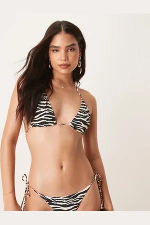 Stradivarius Vendbar bikinitop med sort/hvidt zebraprint