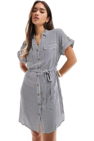 VERO MODA Mini-skjortekjole med lommer og marineblå striber