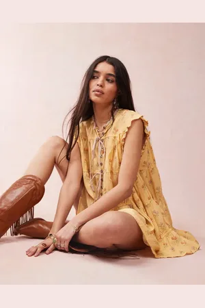 Free People Sundown - Gul smock-minikjole med småprint