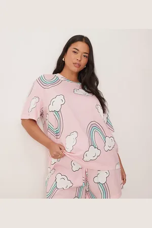 ASOS ASOS DESIGN Curve - Pink pyjamassæt med oversized t-shirt og shorts med regnbueprint