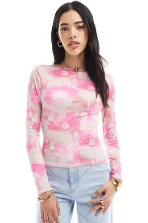 Miss Selfridge Pink top med abstrakt blomstermønster i jersey-Multifarvet