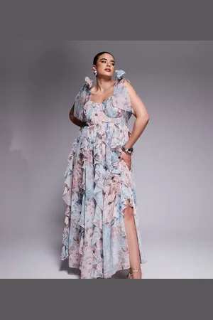 ASOS Curve - Maxikjole med vandfaldsflæser, bindestropper og blomsterprint