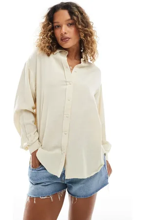 Stradivarius Lys beige langærmet skjorte med hørlook-Neutral