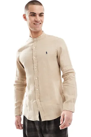 Ralph Lauren Skjorte i hør i slim fit med grandad-krave og logoikon-Neutral